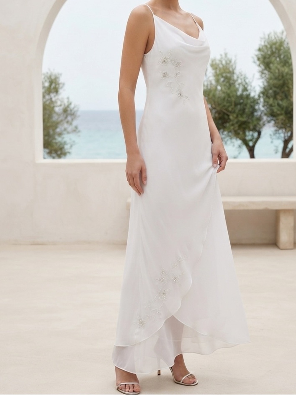 La Vie En Rose White Bridal Cowl Neck Maxi Slip Dress Size Medium